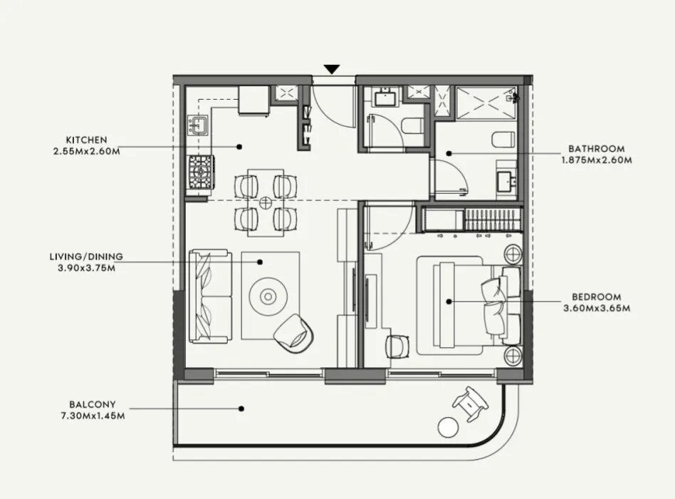 Azizi Venice 1 bed floor plan, 689 sqft