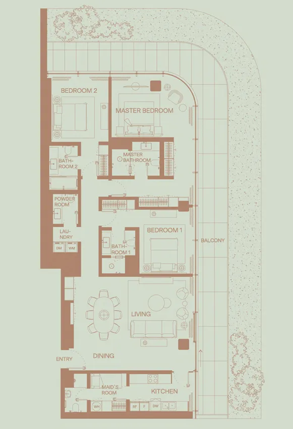 Eden House The Park 3 bed floor plan, 2,500 sqft