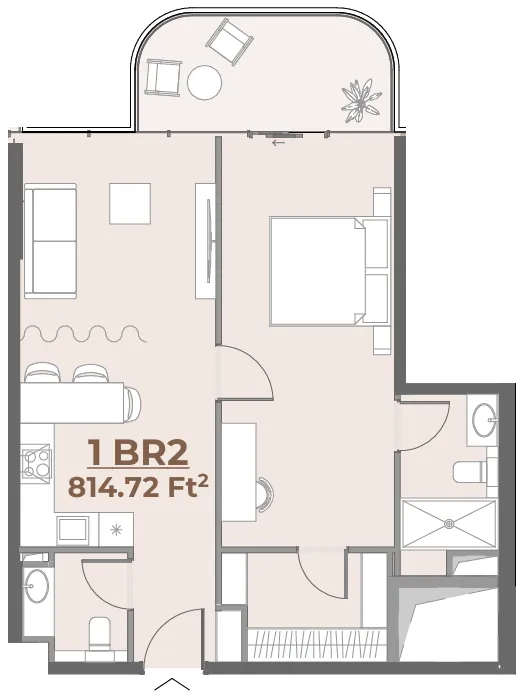 House of WELL 1 bed floor plan, 816 sqft