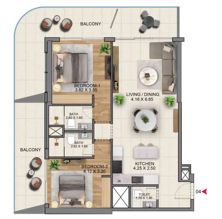 Sky Hills Residence 3 2 bed floor plan, 1,499 sqft