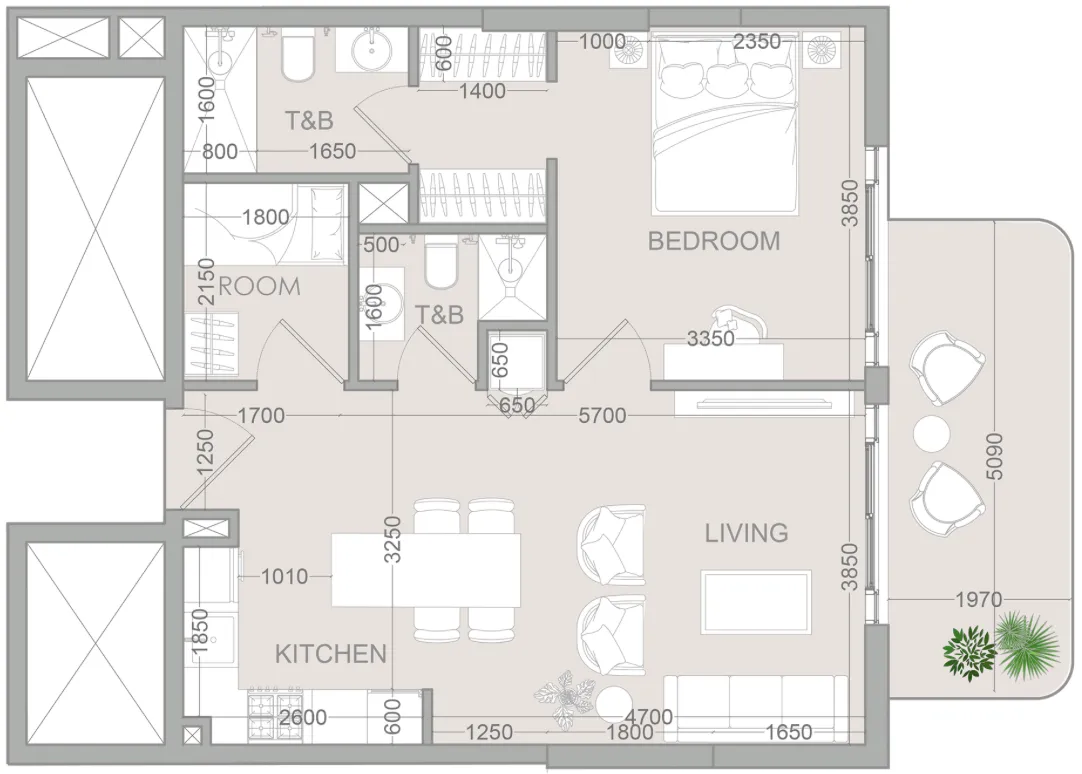 TETR1S Tower 1 bed floor plan, 786 sqft