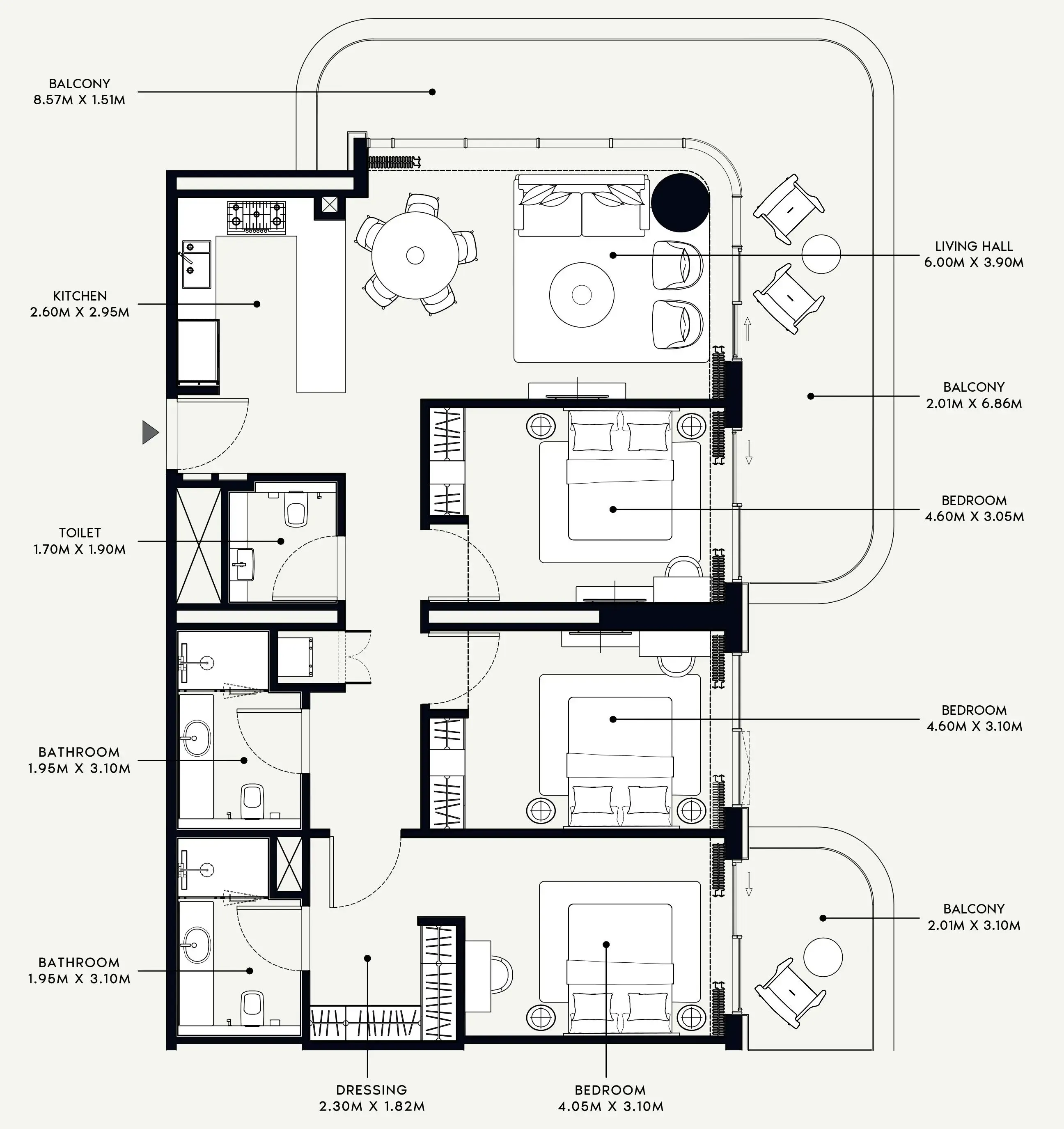 Azizi Venice 3 bed floor plan, 1,643 sqft