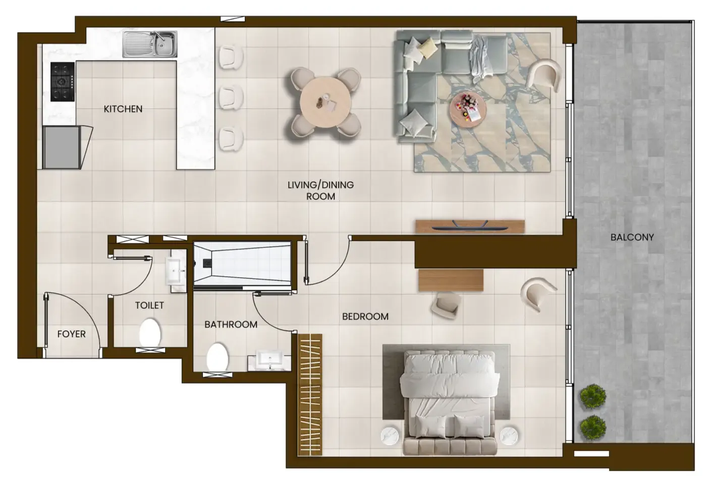 Butterfly Towers 1 bed floor plan, 953 sqft