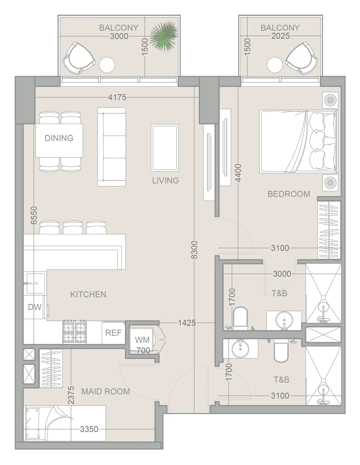 1WOOD Residence 2 1 bed floor plan, 857 sqft