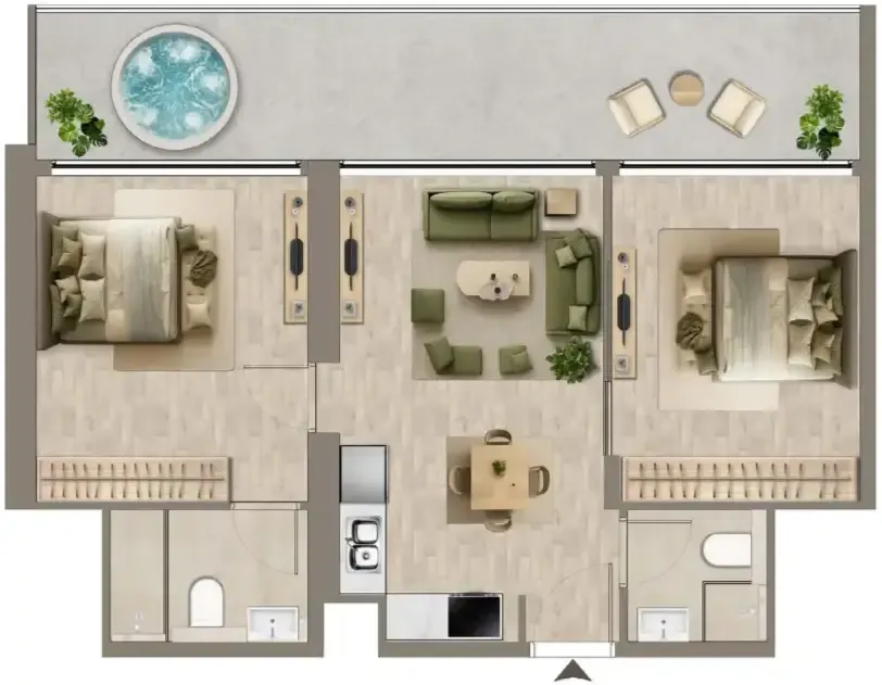 Colibri Views 2 bed floor plan, 881 sqft