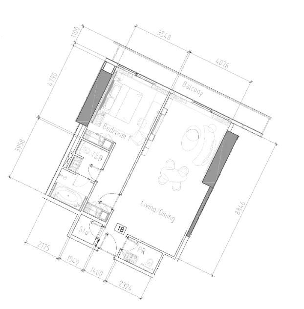 Paramount Tower Hotel And Residences 1 bed floor plan, 1,049 sqft