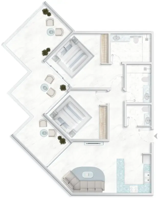 Ice Beach 2 bed floor plan, 1,490 sqft