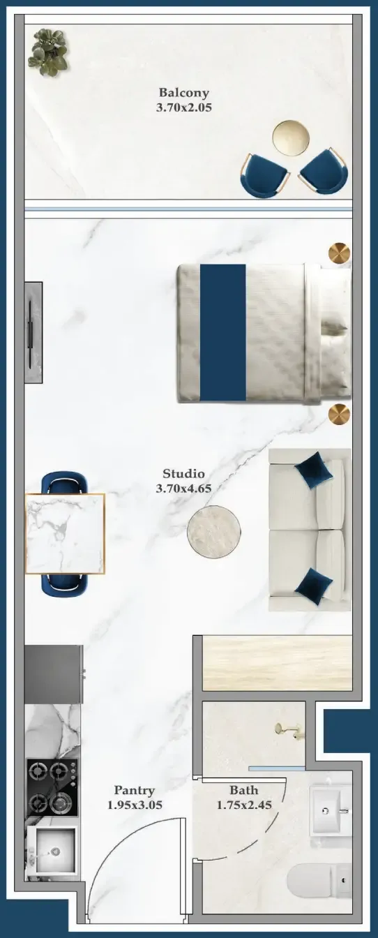 Serenz Studio floor plan, 381 sqft