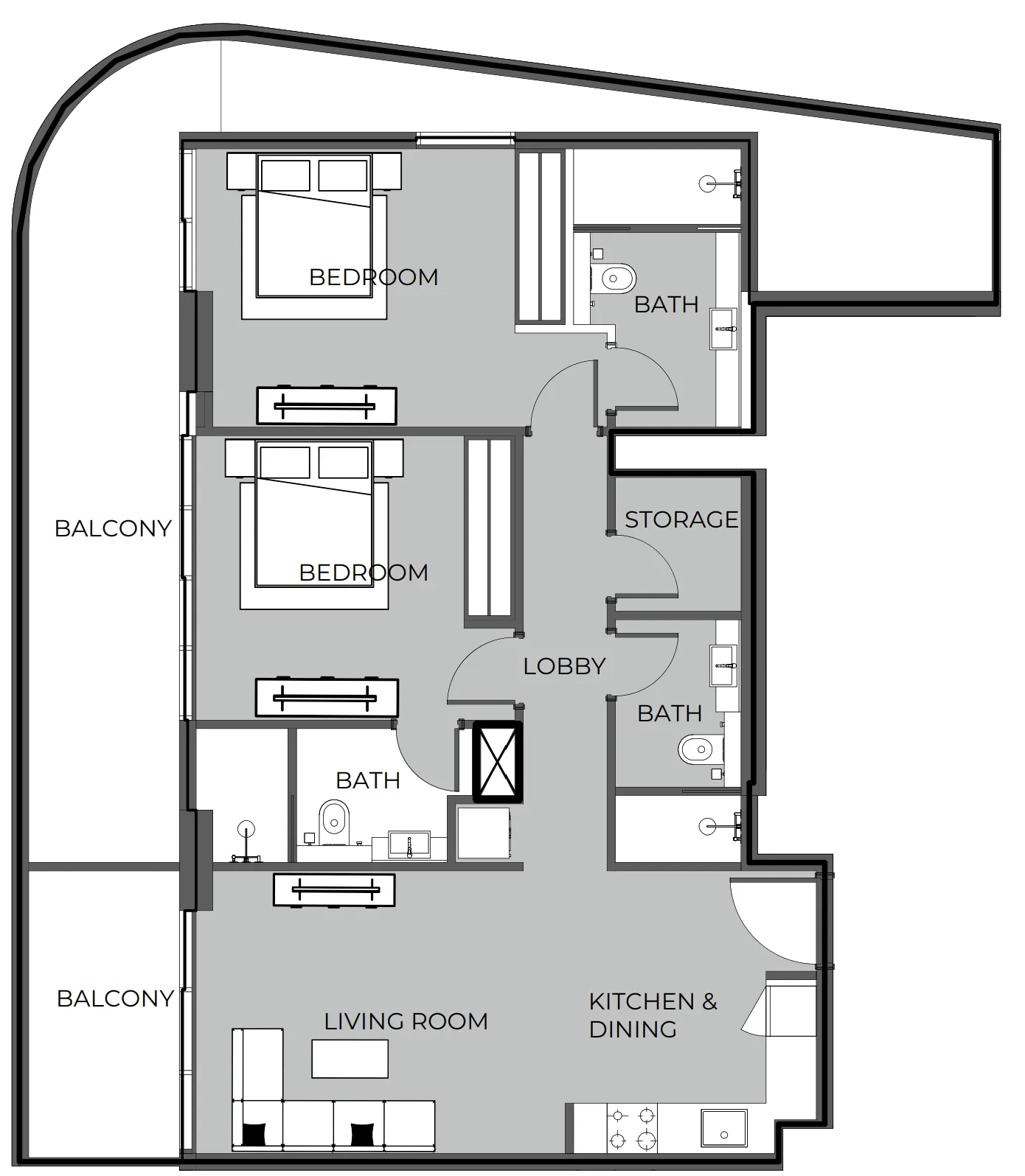 The Boulevard 2 bed floor plan, 1,349 sqft