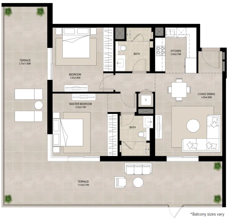Ellison 2 bed floor plan, 1,486 sqft