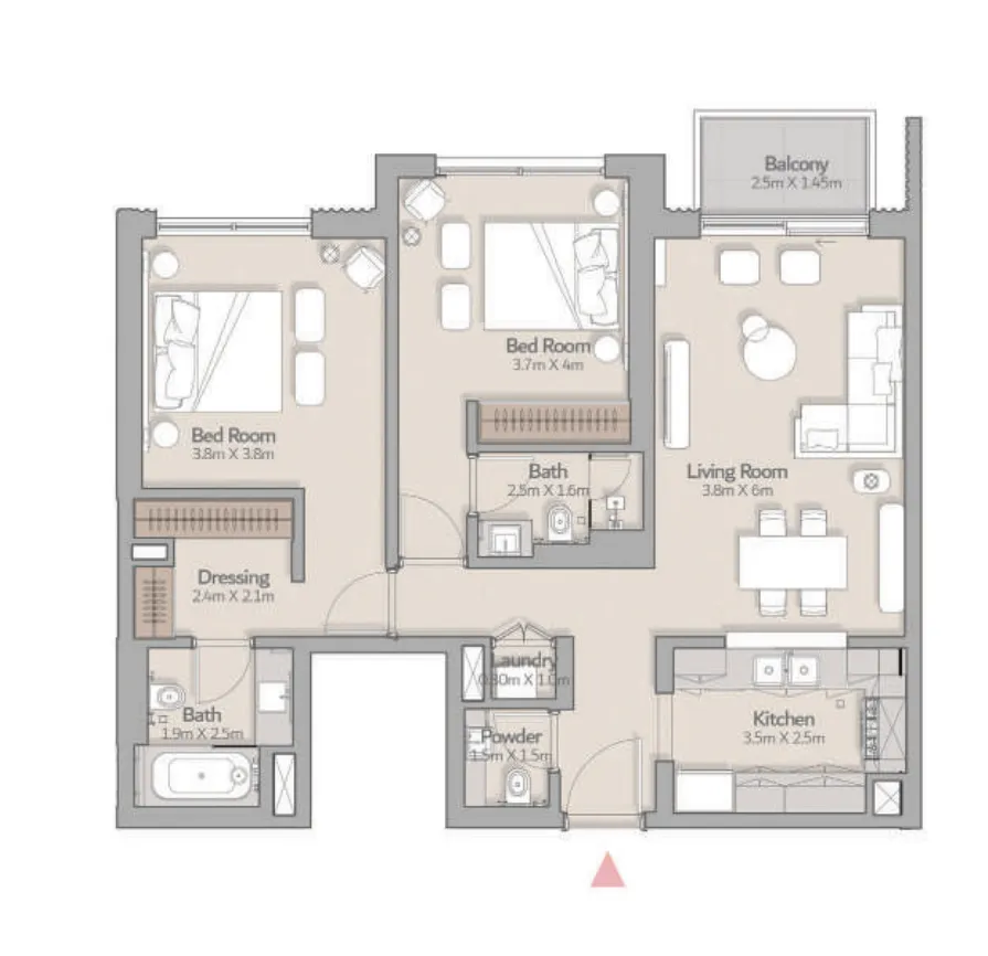South Square Tower S1 2 bed floor plan, 1,230 sqft