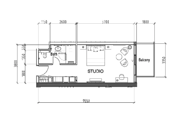 Damac Hills - Radisson Dubai Studio floor plan, 492 sqft