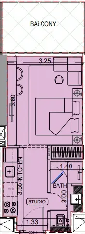 Binghatti Vintage Studio floor plan, 372 sqft