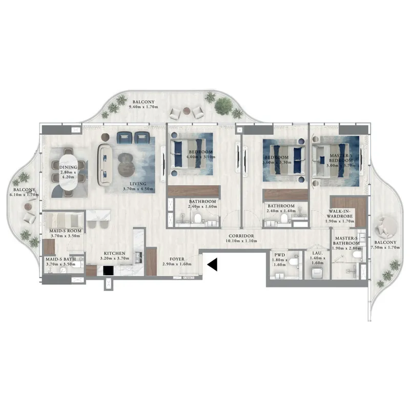Royal Yacht Club Residence 3 bed floor plan, 1,944 sqft