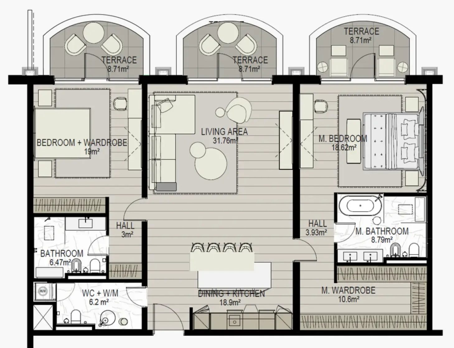 Raffles The Palm Dubai 2 bed floor plan, 1,830 sqft