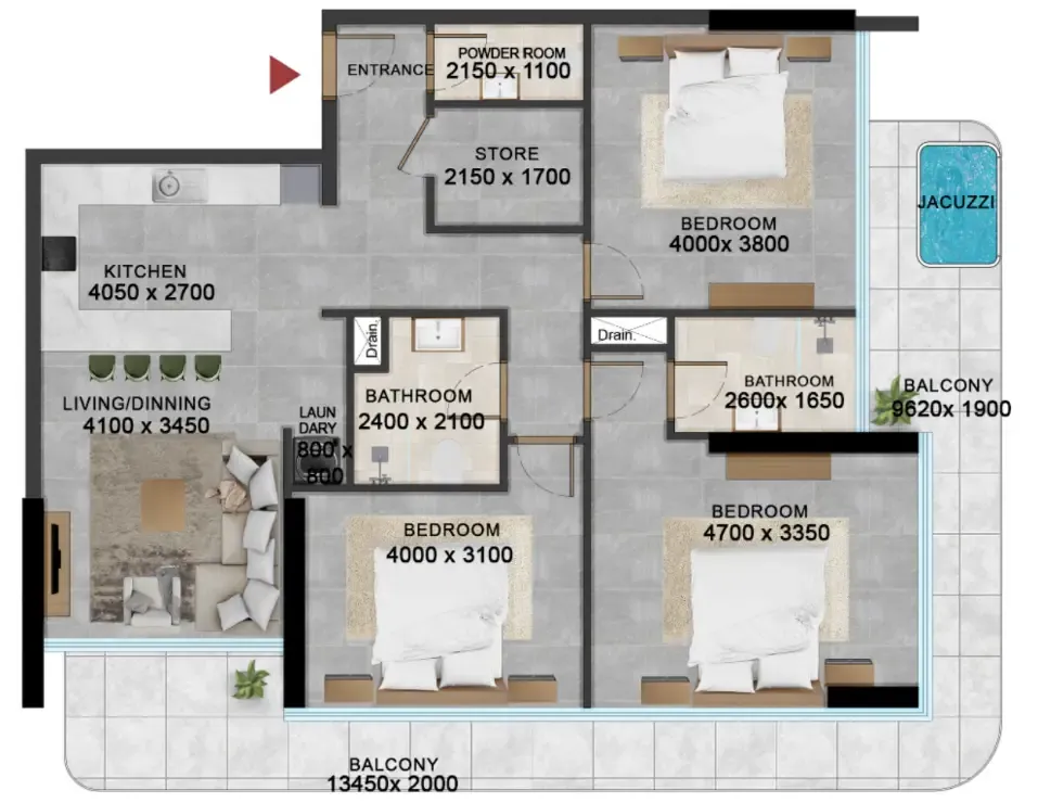 Vivanti Residences by Meteora 3 bed floor plan, 1,509 sqft
