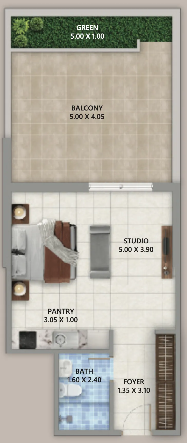 Linden Residences Studio floor plan, 607 – 639 sqft