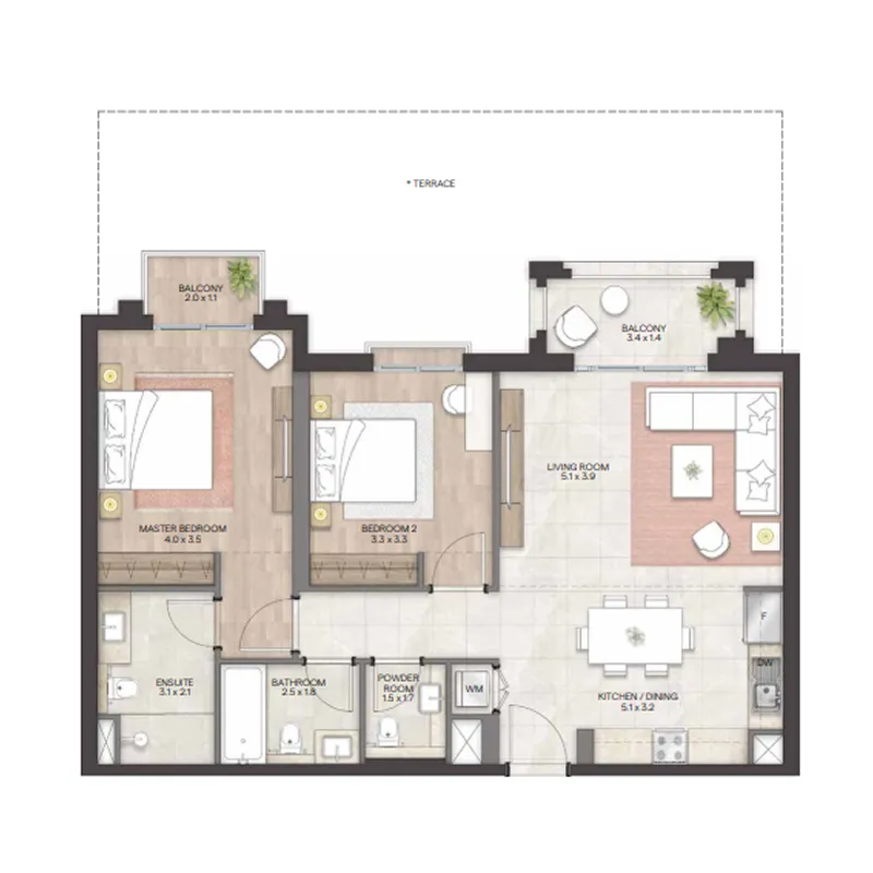 Bloom Living - Granada 2 bed floor plan, 1,063 – 1,396 sqft