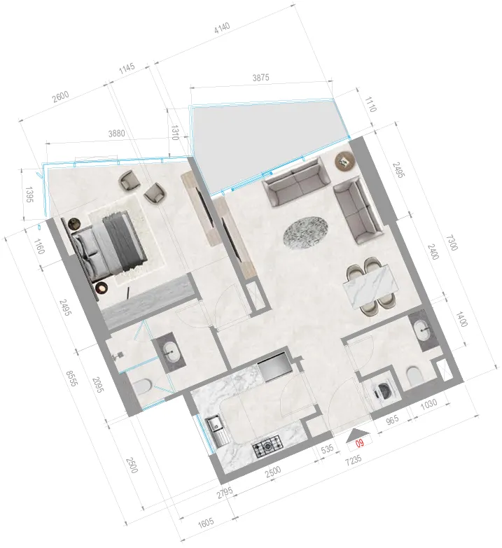 Orchid Towers Phase 1 1 bed floor plan, 783 sqft