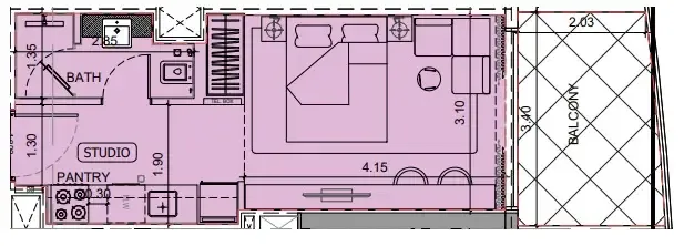 Project Maybach Studio floor plan, 380 sqft