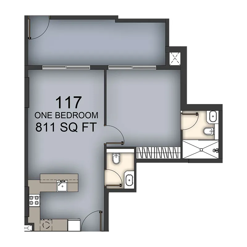 Aizel Tower 1 bed floor plan, 811 sqft