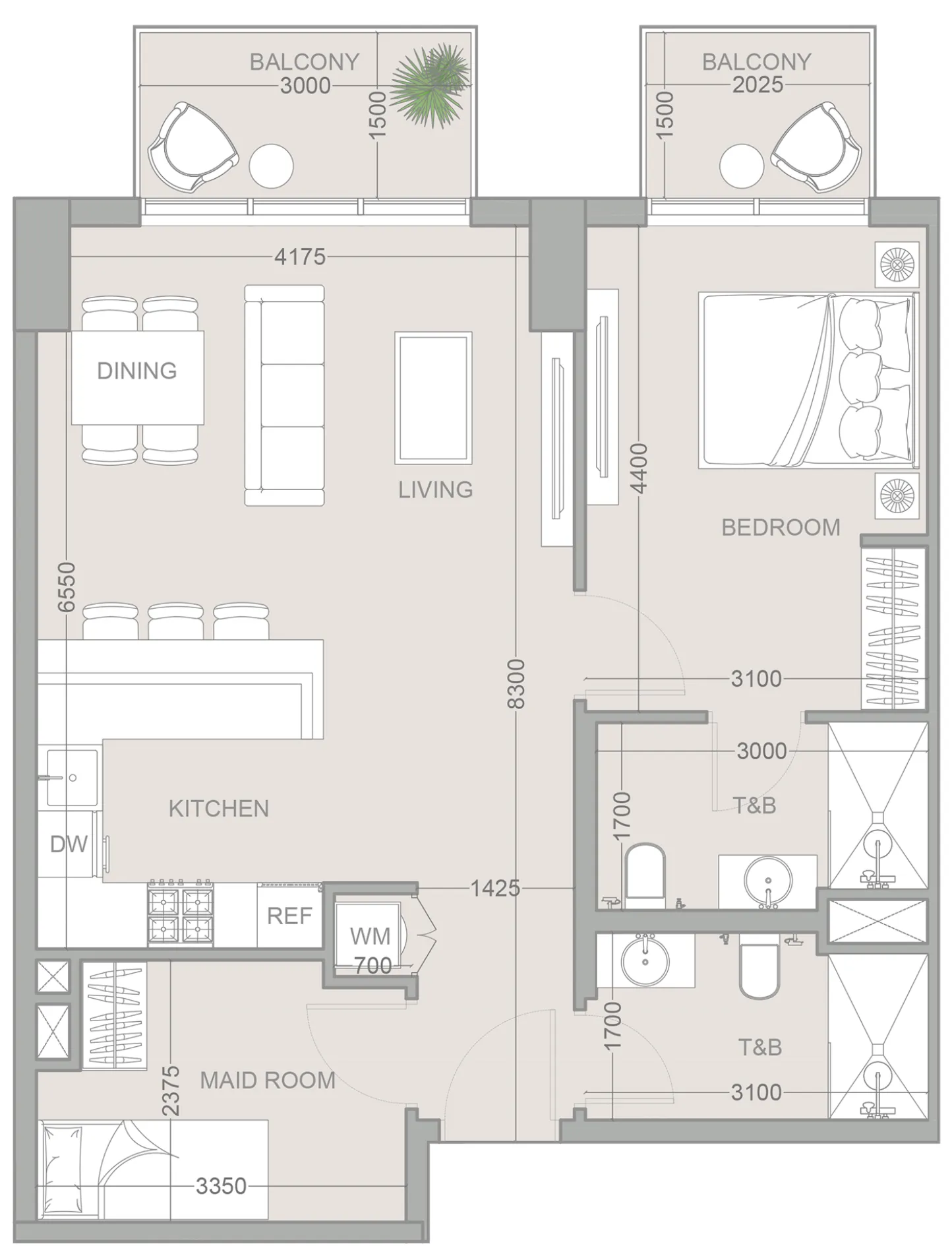 1WOOD Residence 2 1 bed floor plan, 857 sqft