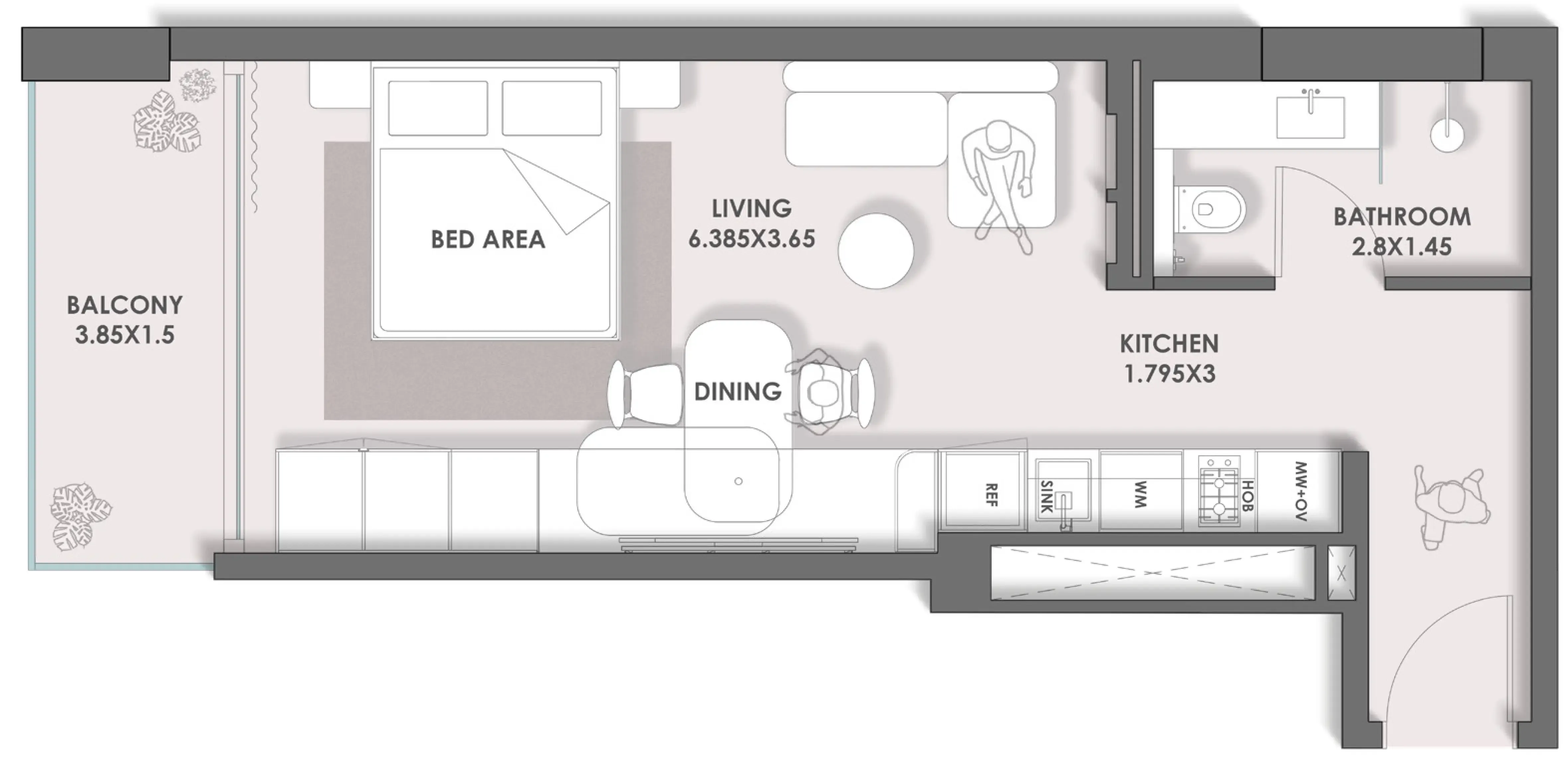 HOLM One Studio floor plan, 478 – 759 sqft