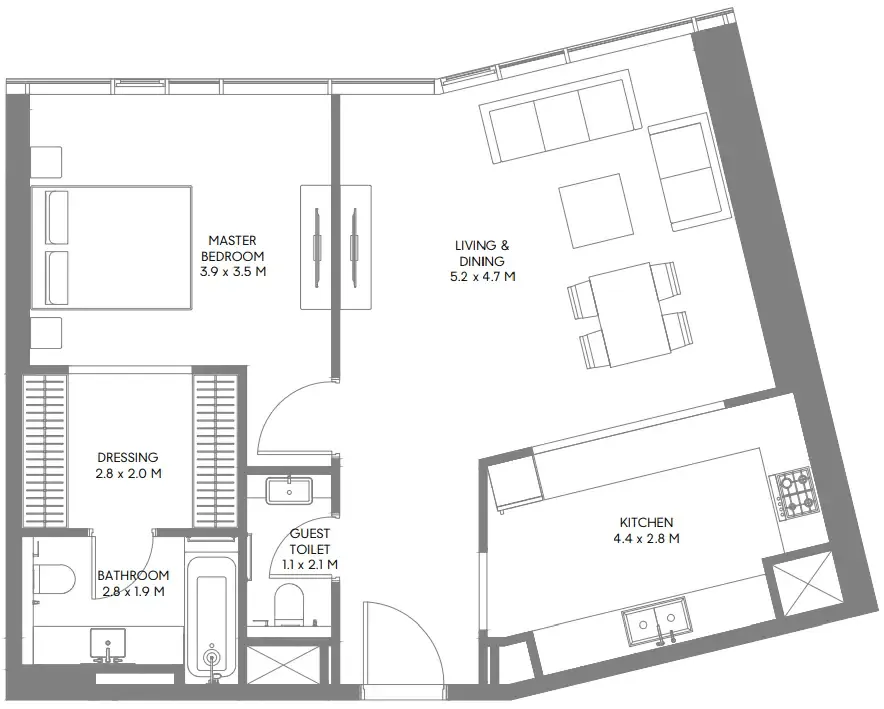 The Gate 6 1 bed floor plan, 851 sqft