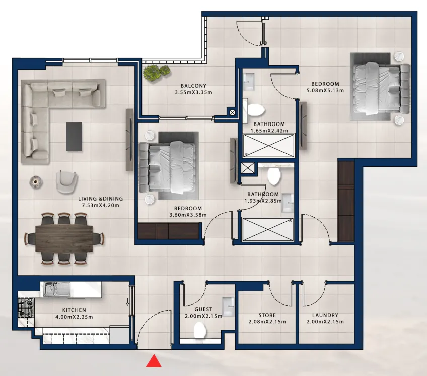 Asayel Avenue 2 bed floor plan, 1,557 sqft