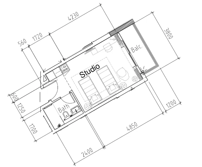 Damac Hills 2 - Hotel Edge by Rotana Studio floor plan, 354 sqft