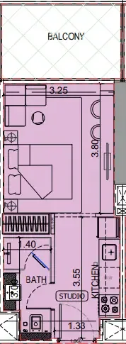 Binghatti Vintage Studio floor plan, 372 – 374 sqft