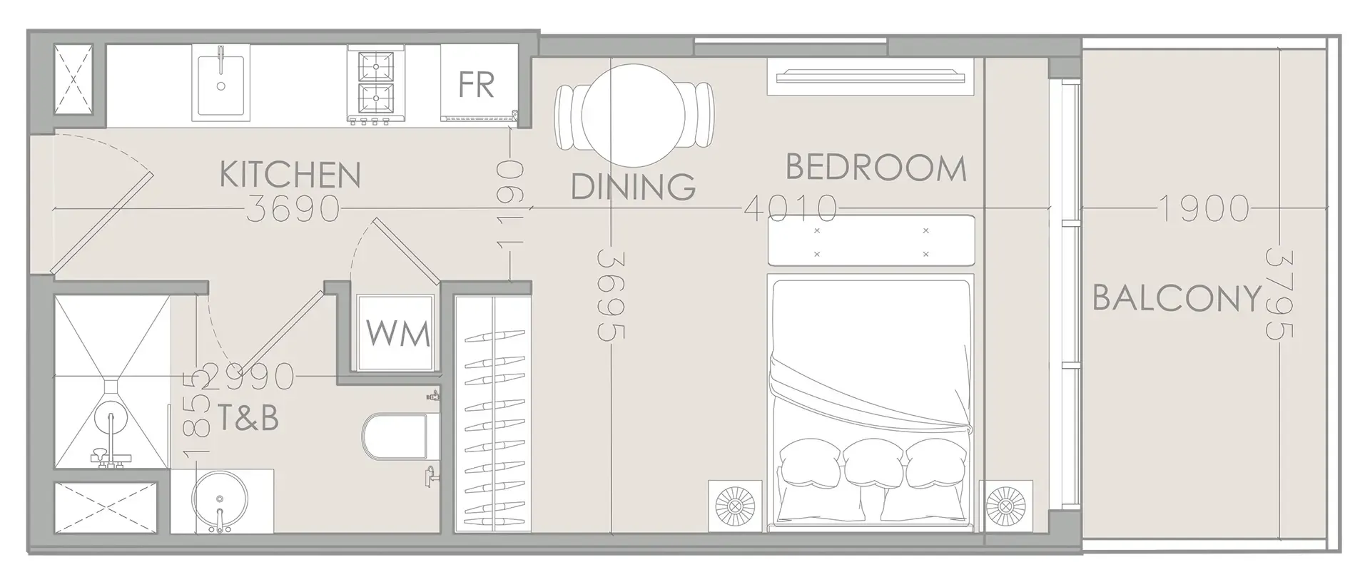 IR1DIAN Park Studio floor plan, 420 sqft