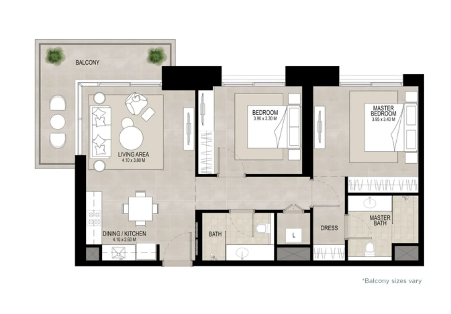 Haya on the Park 2 bed floor plan, 1,041 sqft