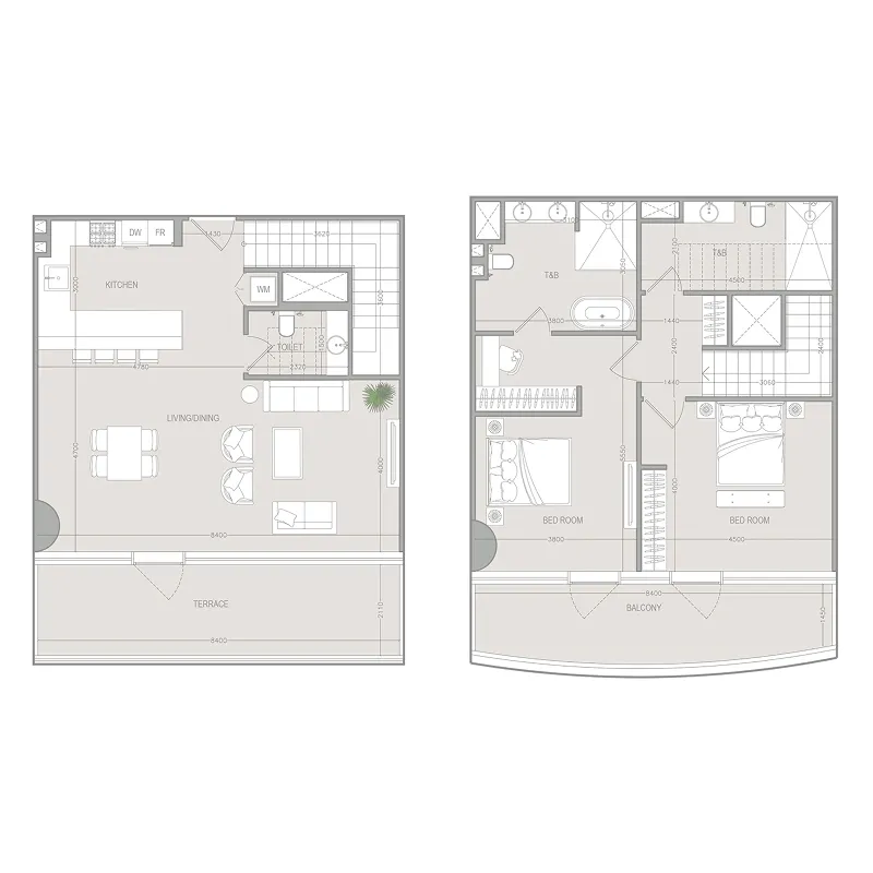A1LA Residence 2 bed floor plan, 1,793 sqft