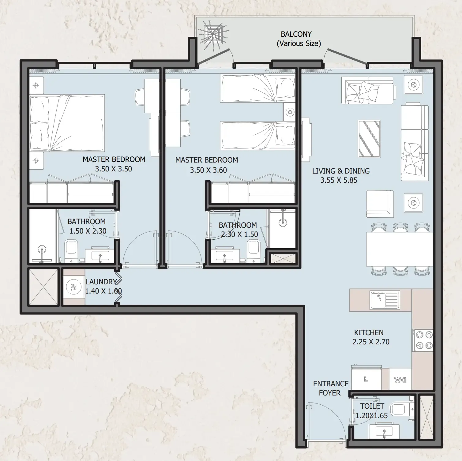 Verdana Empire 2 bed floor plan, 976 sqft