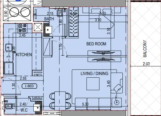 Binghatti Sky Terraces 1 bed floor plan, 757 sqft