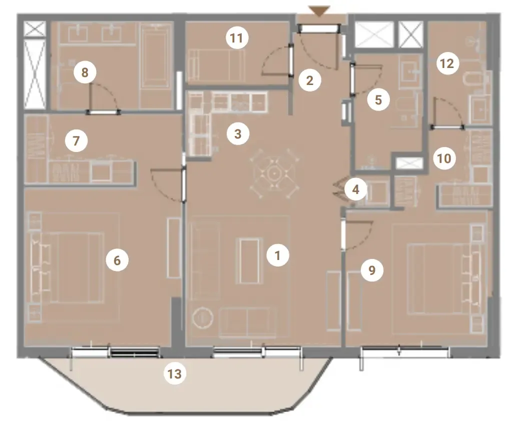 Takaya 2 bed floor plan, 1,265 – 1,266 sqft