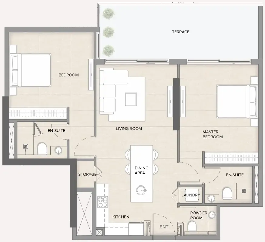 Arka Enclave Residences by Atmosphere Living 2 bed floor plan, 1,059 sqft