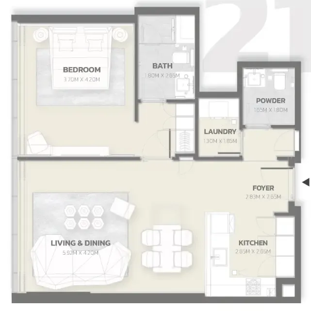 Tonino Lamborghini Residences 1 bed floor plan, 797 sqft