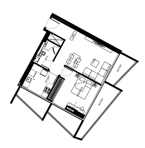 Binghatti HillCrest 1 bed floor plan, 999 sqft