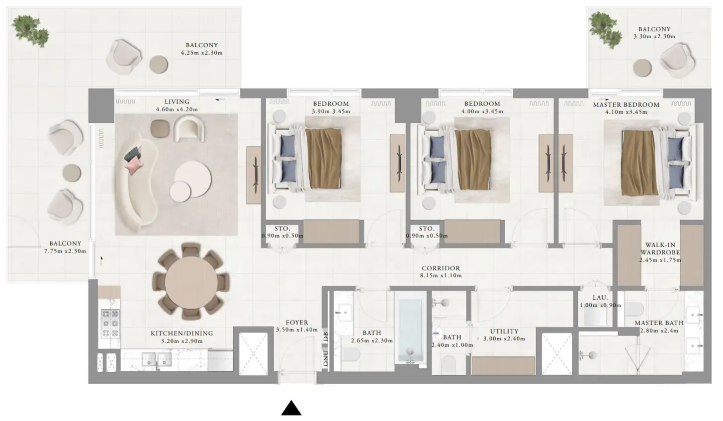 Ocean Cove 3 bed floor plan, 1,853 sqft