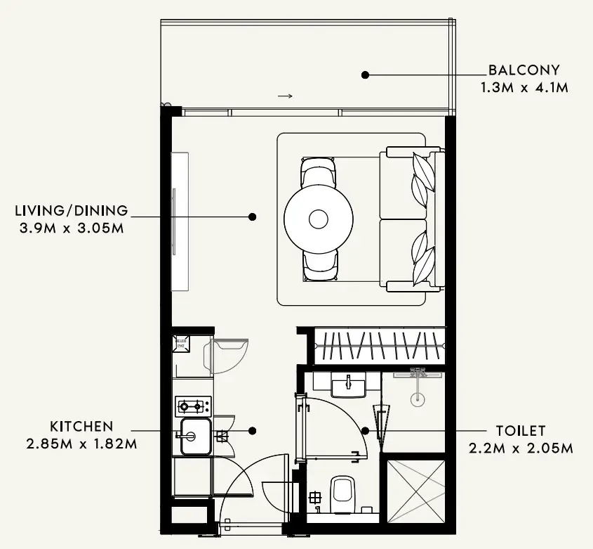 Azizi Milan Studio floor plan, 330 sqft