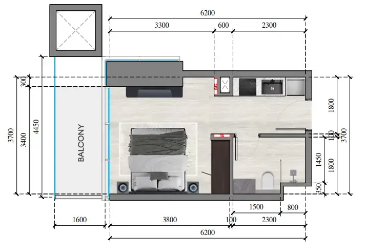 Auresta Tower Studio floor plan, 343 sqft