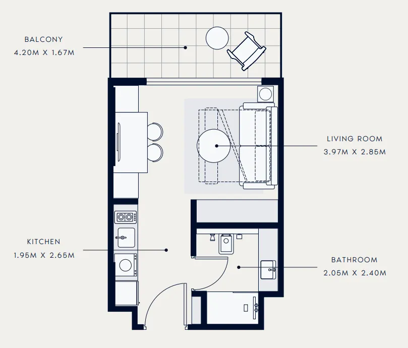 Azizi Venice Studio floor plan, 360 sqft