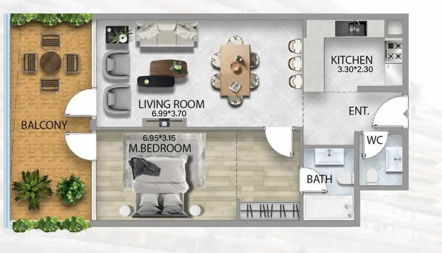 311 Boulevard 1 bed floor plan, 954 sqft
