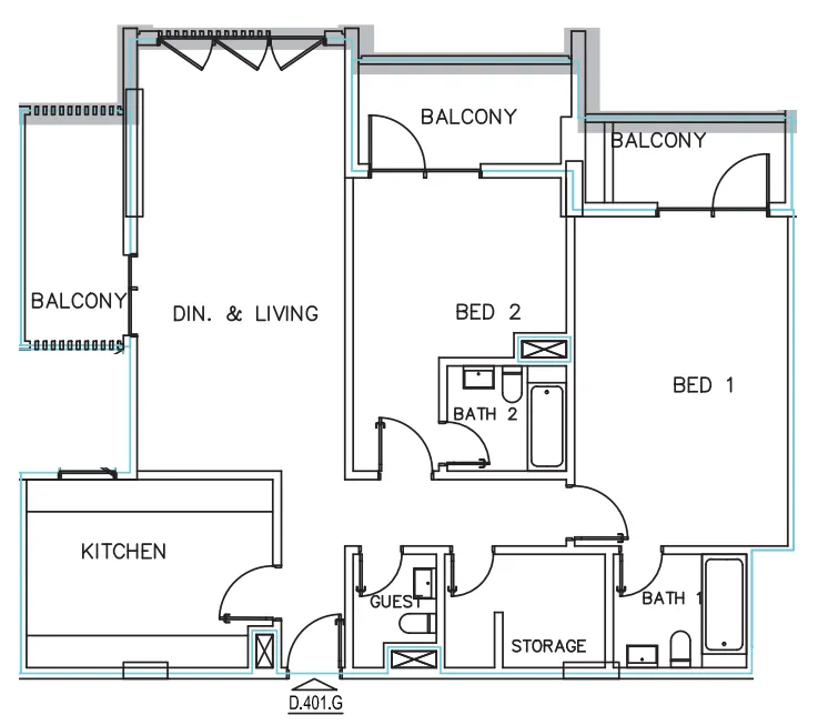 Janayen Avenue 2 bed floor plan, 1,536 sqft