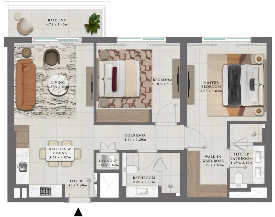 Golf Trails 2 bed floor plan, 1,096 sqft
