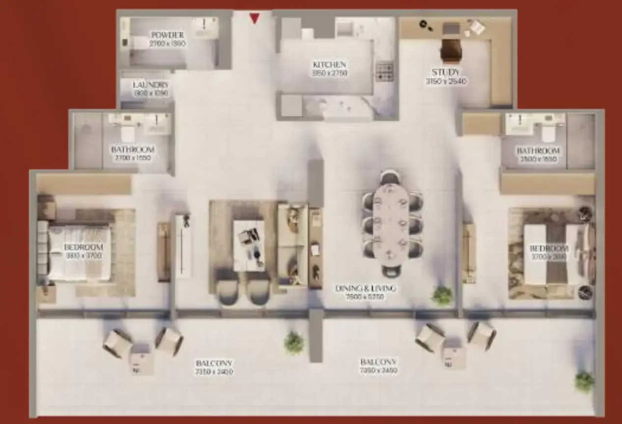 Bliss Tower 2 bed floor plan, 1,656 sqft