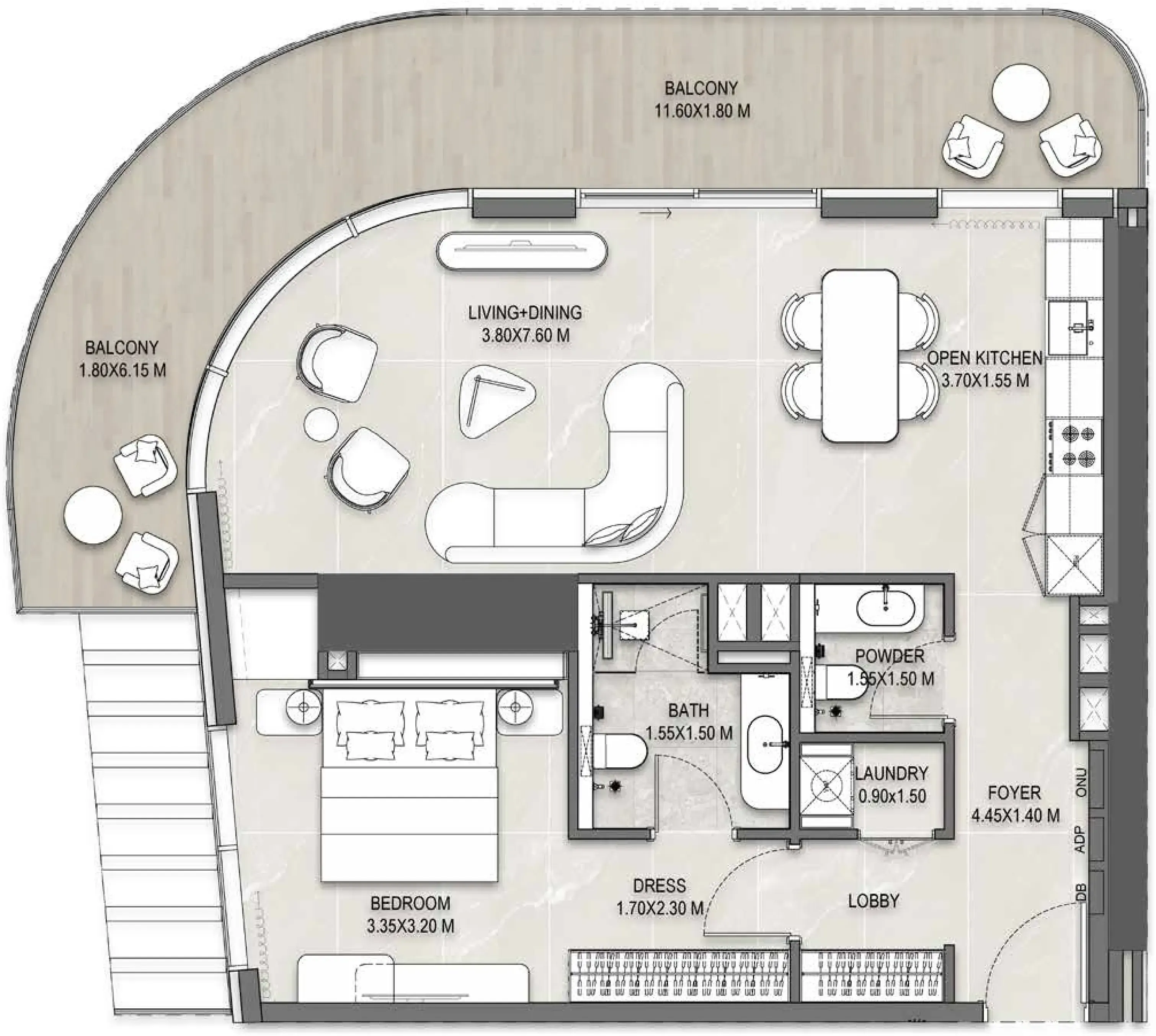 The Artery Residences 1 bed floor plan, 969 – 1,093 sqft