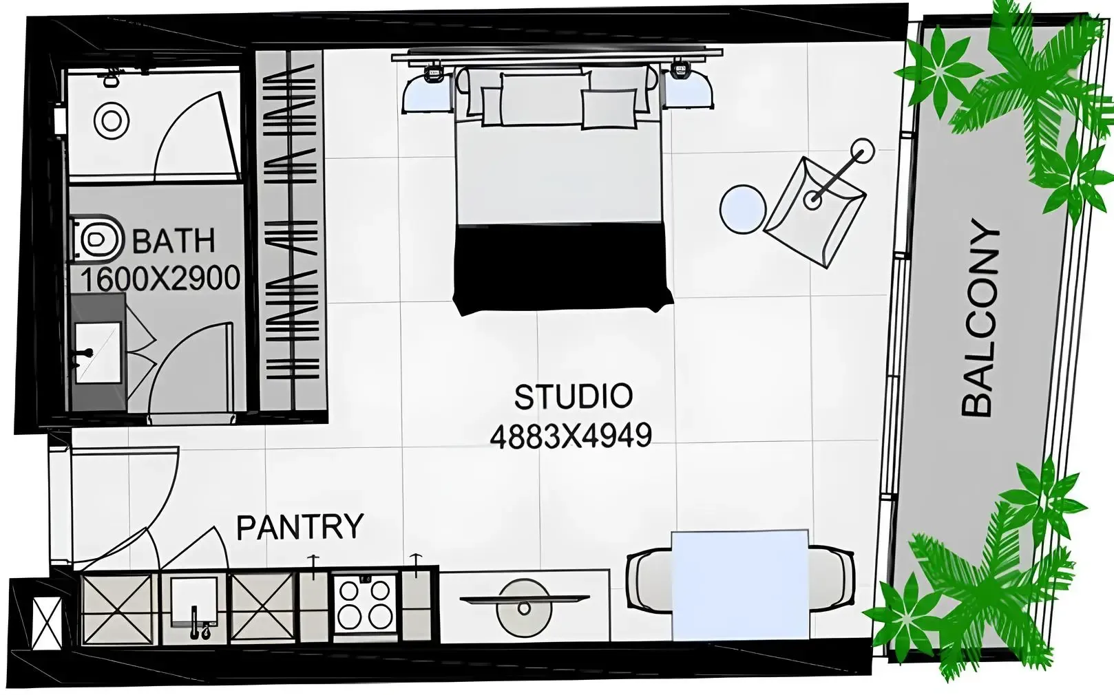 The Community Sports Arena Studio floor plan, 488 – 512 sqft